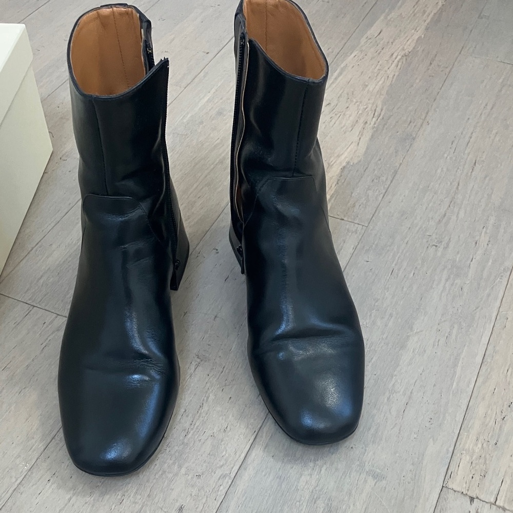 Sezane Black Leather Ankle Boots - Paulette